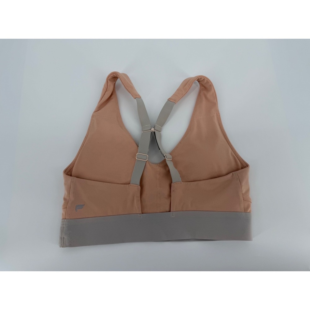 Fabletics Pink Grey V-Neck Adjustable Racerback Sports Bra with Back Pockets - Picture 5 of 8